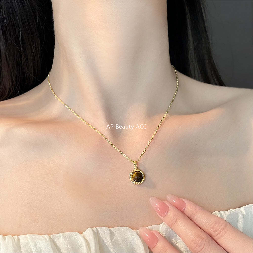 C관 - 18K 도금 천연 호안석 펜던트 체인 목걸이 [6606] 25.10-4