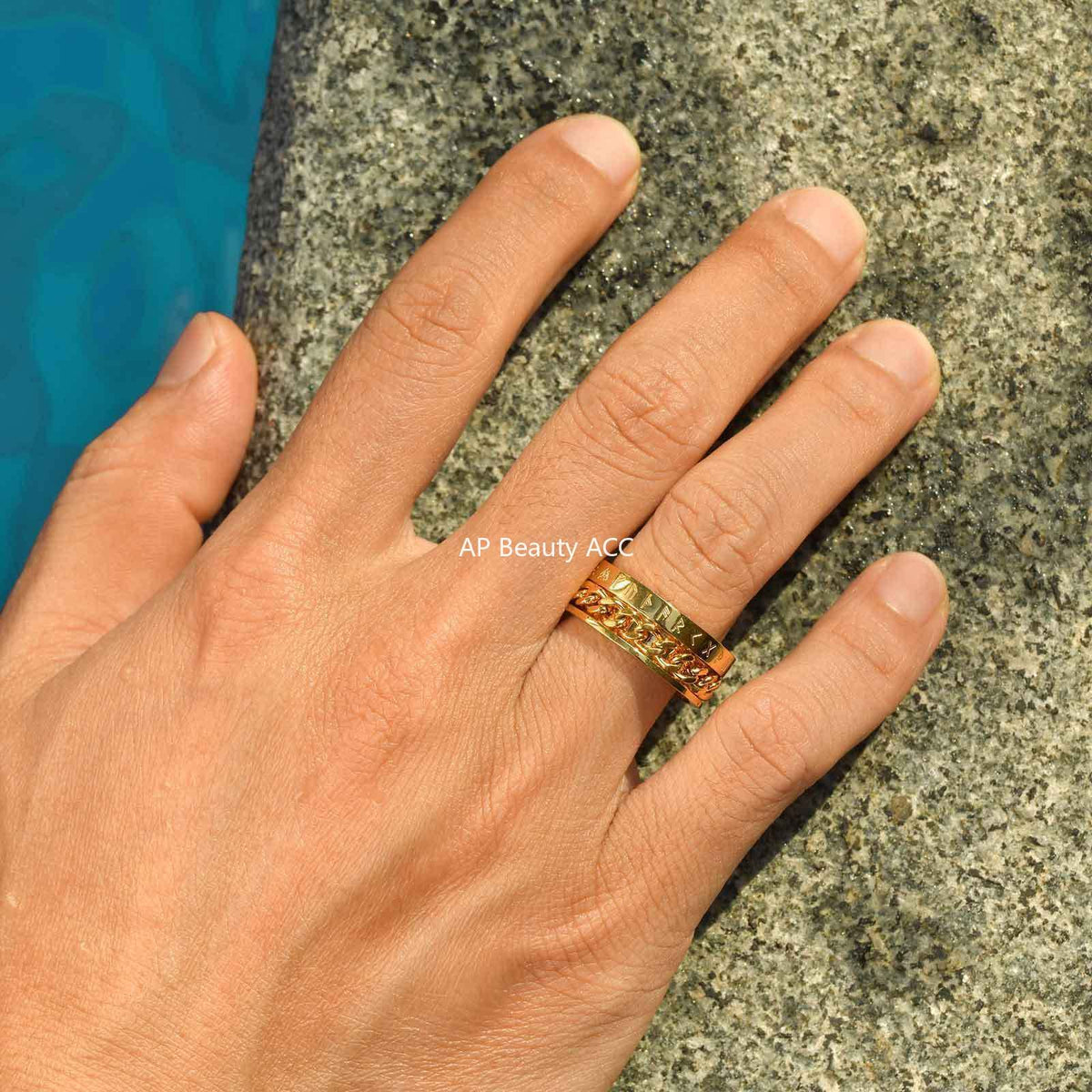 G관 - 스테인리스 스틸 룬 문자 체인 회전 반지 [R-651] 25.10-5