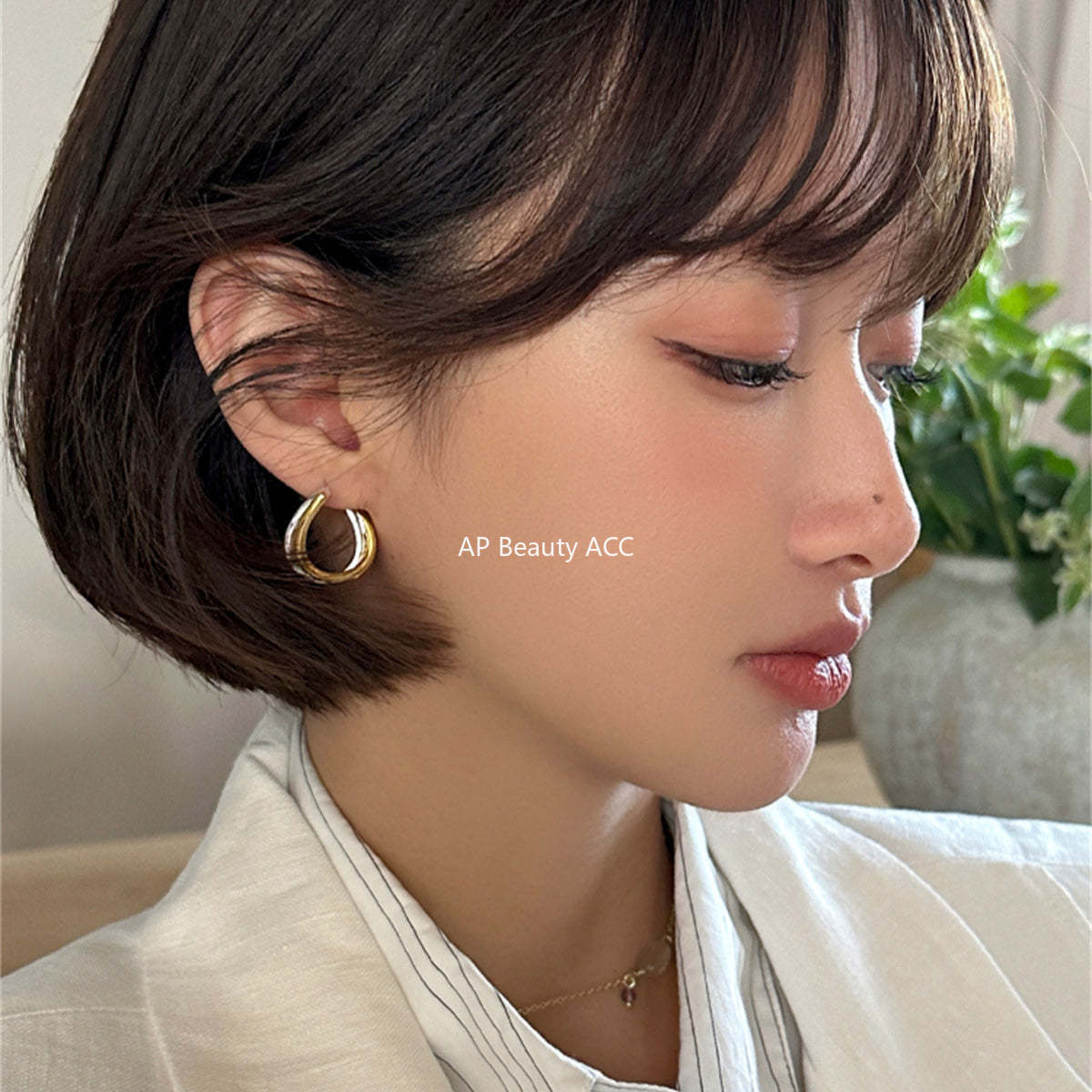 A관 - 투톤 컬러 레이어드 925 은침 귀걸이 [EH-4012] 25.09-2