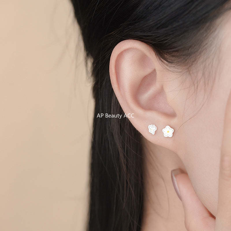 B관 - 언밸런스 나비 플라워 모양 999 실버 귀걸이 [YC4631E_1] 25.11-3