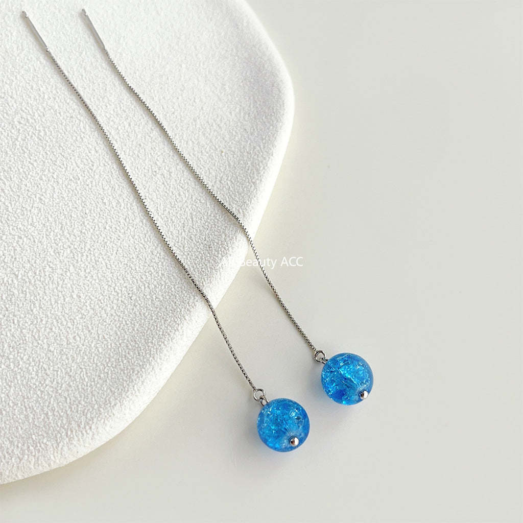 C관 - 유리 파편 블루 별 긴 드롭형 귀걸이 [4286] 24.06-4