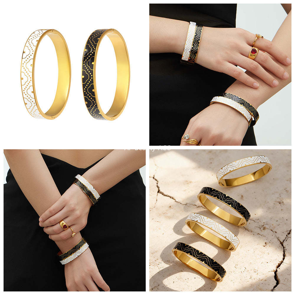 D관 - 스테인리스 스틸 18K 도금 에나멜 문양 버클 팔찌 [Z528] 25.12-3