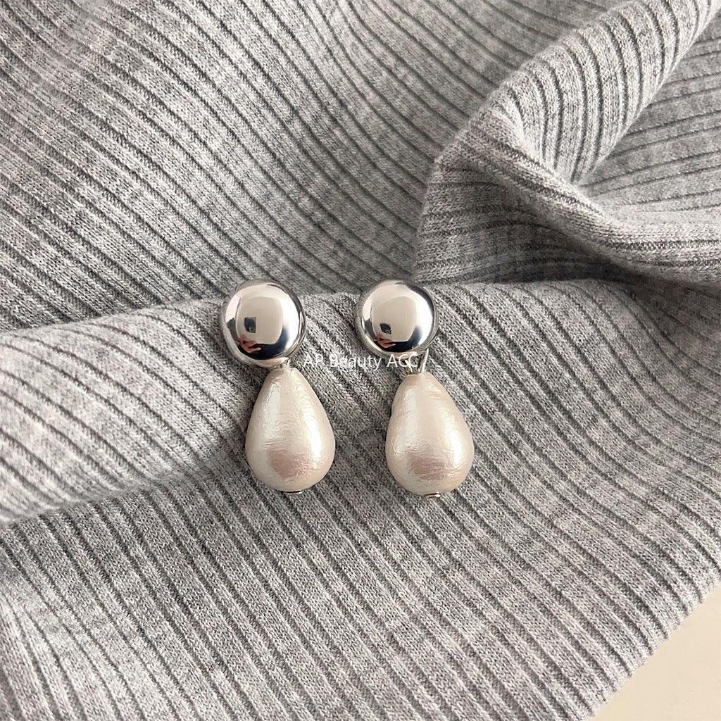 C관 - 프리미엄 18K 도금 코튼 펄 물방울 심플 디자인 귀걸이 [3624] 24.03-3
