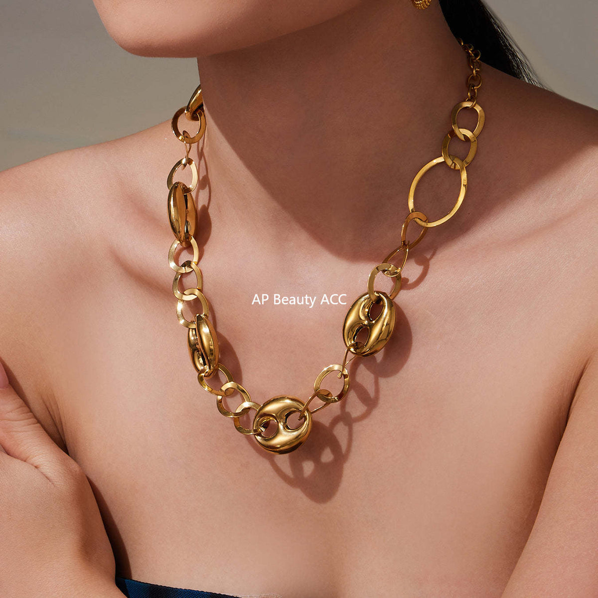 D관 - 18K 도금 스테인리스 스틸 더블 원형 볼드 체인 목걸이 [P1440] 25.10-2