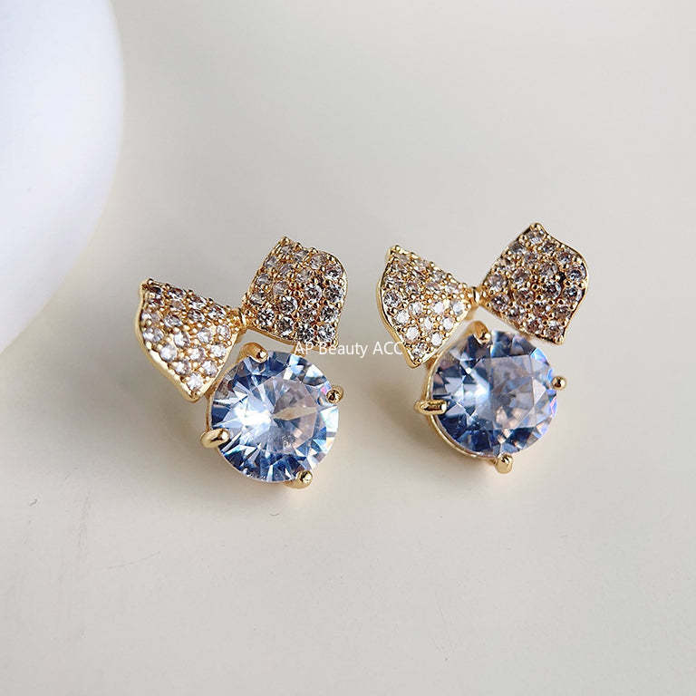 C관 - 고급스러운 큐빅 나비 리본 14K 도금 은침 귀걸이 [3727] 24.04-2
