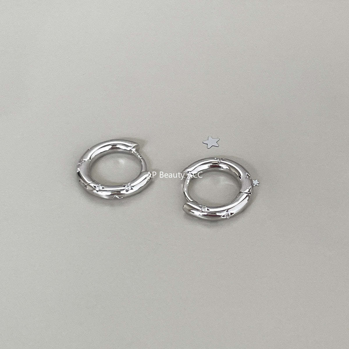 A관 - 925 은침 사각별 큐빅 피어싱 링 귀걸이 [EH-3972] 25.10-5