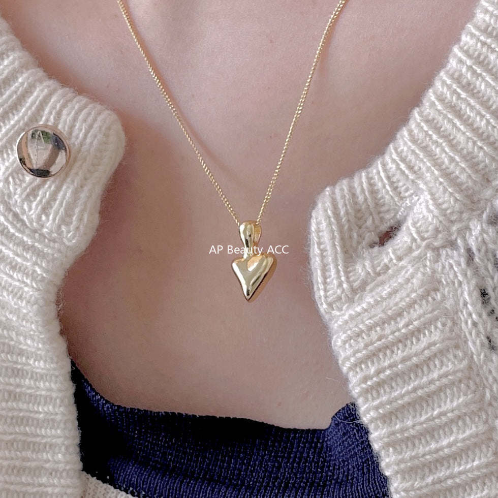 F관 - 925 실버 비정형 하트 펜던트 목걸이 [B1195] 25.12-2