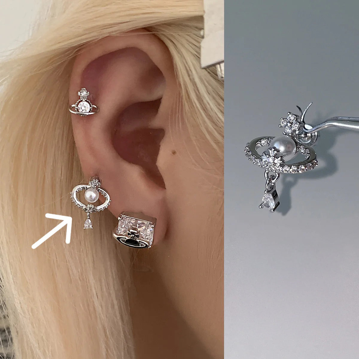 A관 - 큐빅 행성 티타늄 스틸 피어싱 귀걸이 [EH-4347] 25.12-1