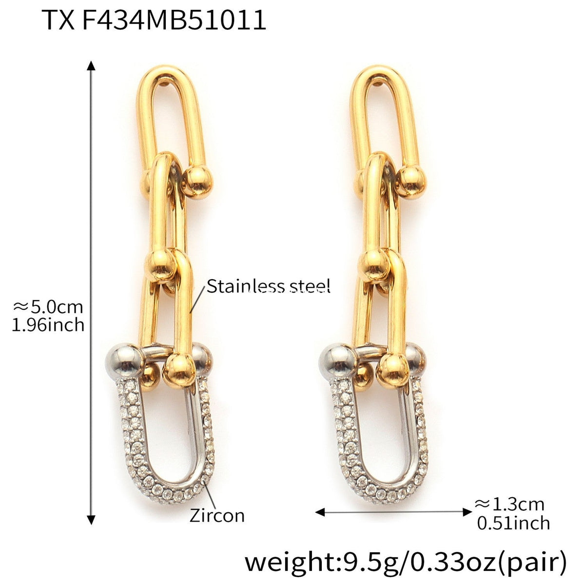 D관 - 스테인리스 스틸 18K 도금 말굽 버클 큐빅 목걸이 팔찌 귀걸이 [TXP434-TXE434-TXF434] 25.10-3