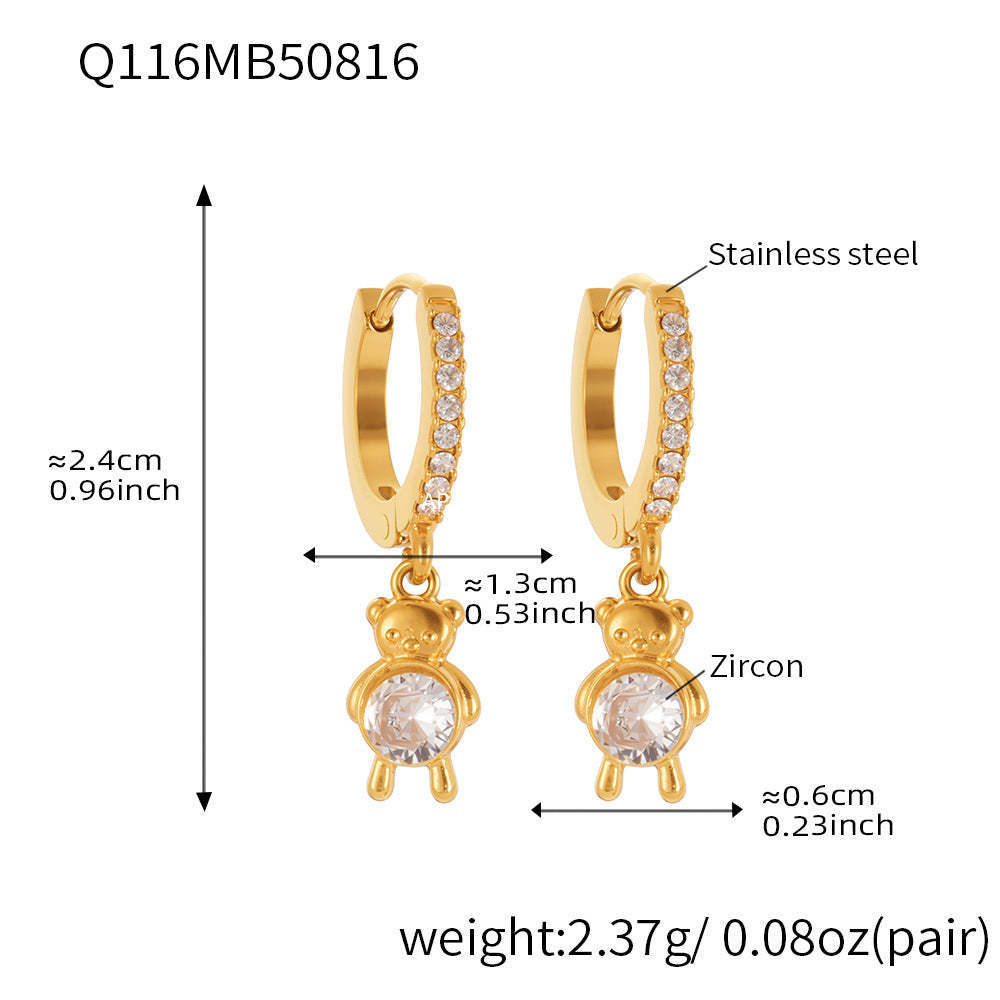 D관 - 스테인리스 스틸 18K 도금 동물 모양 큐빅 귀걸이 [Q114-Q124] 25.08-4
