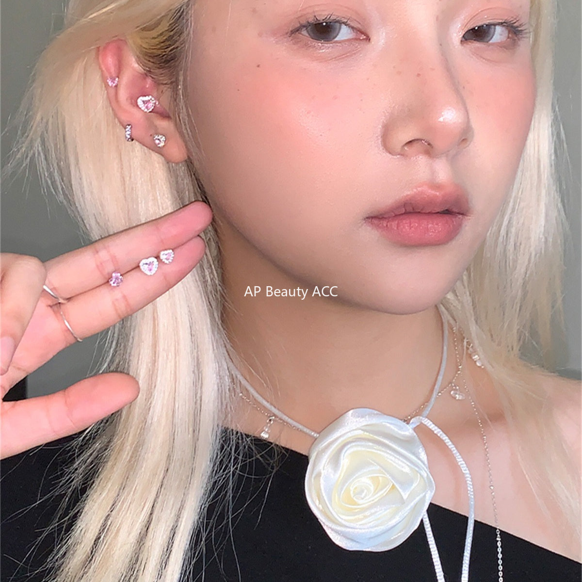 A관 - 999 실버 핑크 하트 큐빅 귀걸이 [EH-4177] 25.10-3