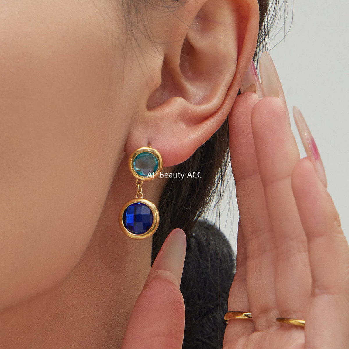 D관 - 스테인리스 스틸 풀 큐빅 글라스 스톤 18K도금 팔찌 귀걸이 [TXE508] 25.12-1