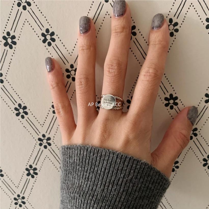 F관 - 925 실버 영어문구 원형 플레이트 심플 디자인 반지 [J1826] 25.10-4