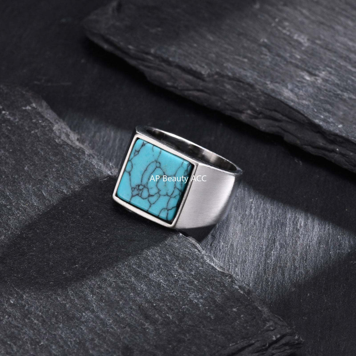 G관 - 스테인리스 스틸 사각 천연석 반지 [RC682] 25.10-5