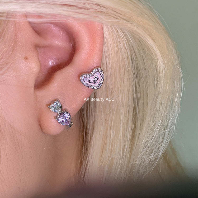 A관 - 투톤 하트 큐빅 티타늄 스틸 귀걸이 [EH-4331] 25.12-2