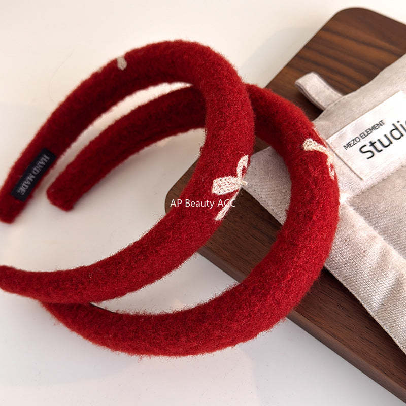 E관 - 레드 리본 자수 와이드 머리띠 [27756] 25.12-1