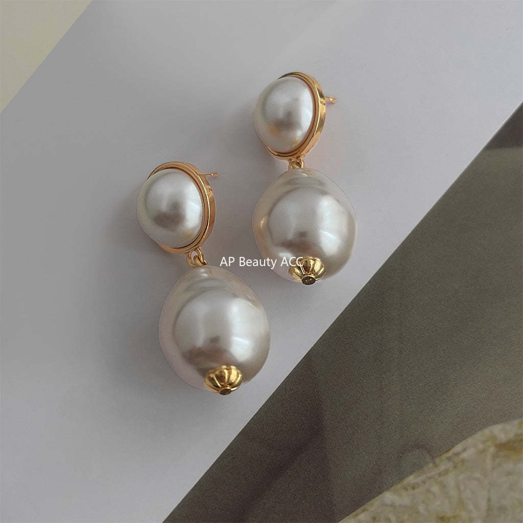 C관 - 14K 도금 고급스러운 복고풍 레진 진주 귀걸이 [3947] 24.05-2
