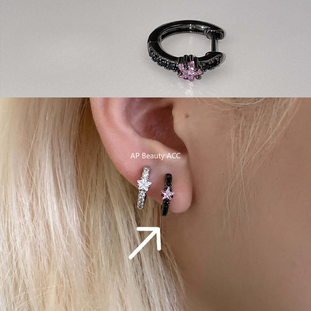 A관 - 투톤 하트 큐빅 티타늄 스틸 귀걸이 [EH-4331] 25.12-2