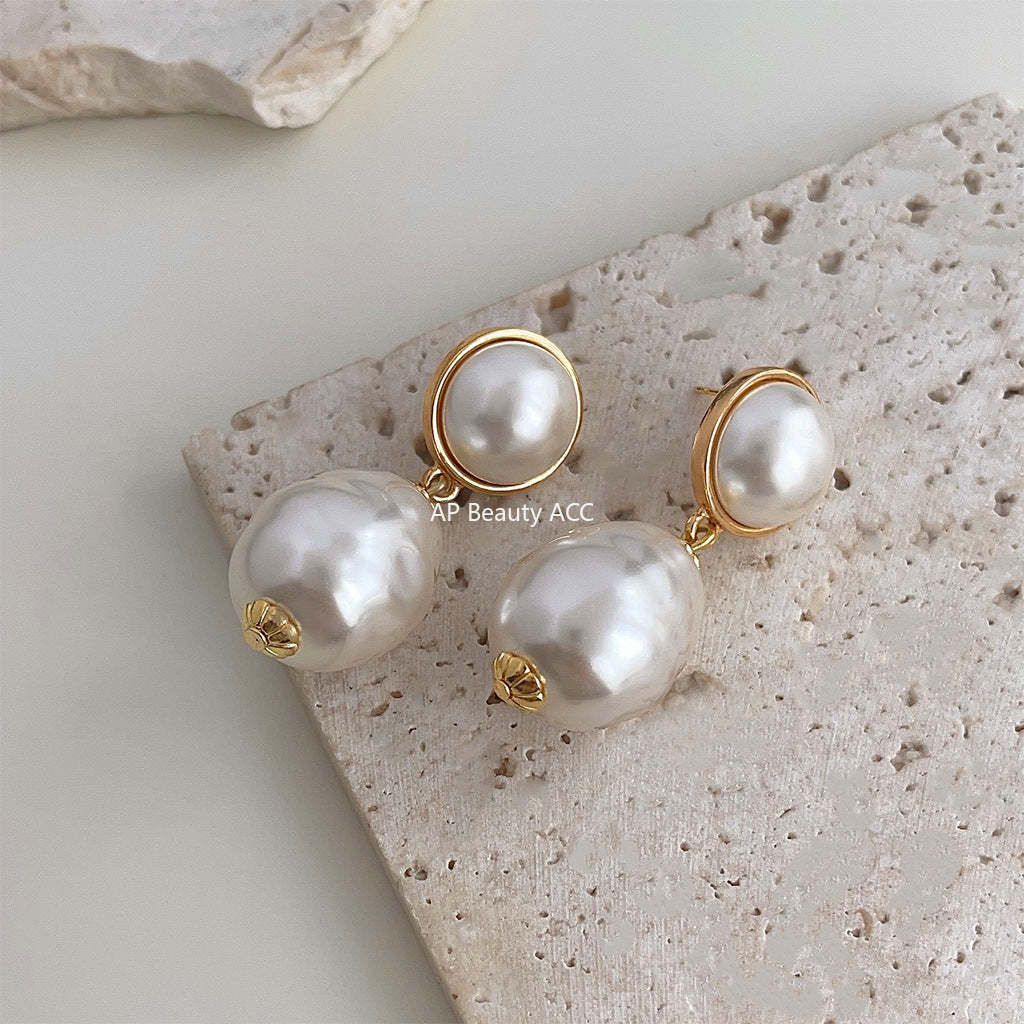 C관 - 14K 도금 고급스러운 복고풍 레진 진주 귀걸이 [3947] 24.05-2
