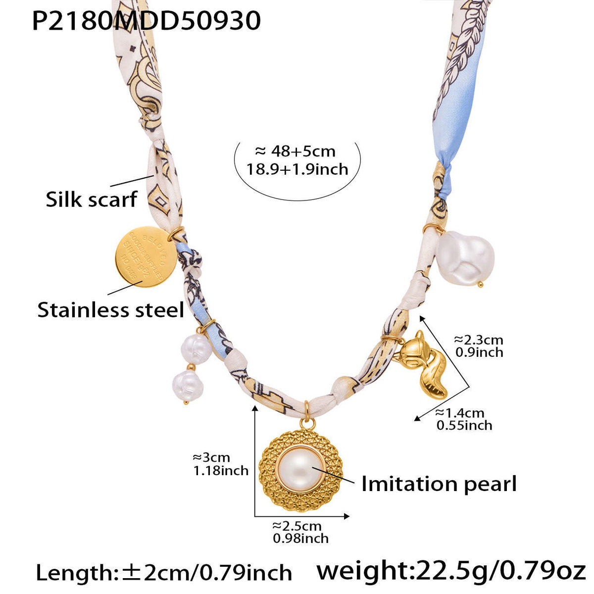 D관 - 스테인리스 스틸 호안석 진주 펜던트 스카프 목걸이 [P2178] 25.10-2