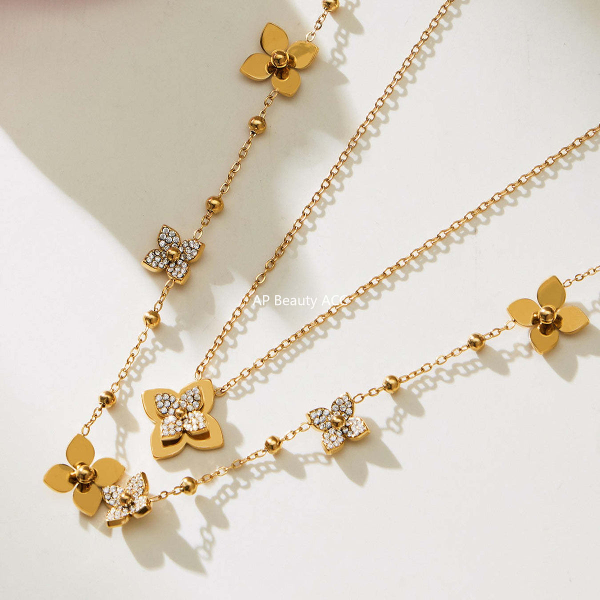 D관 - 스테인리스 스틸 큐빅 플라워 펜던트 목걸이 반지 [TXP489] 25.11-4