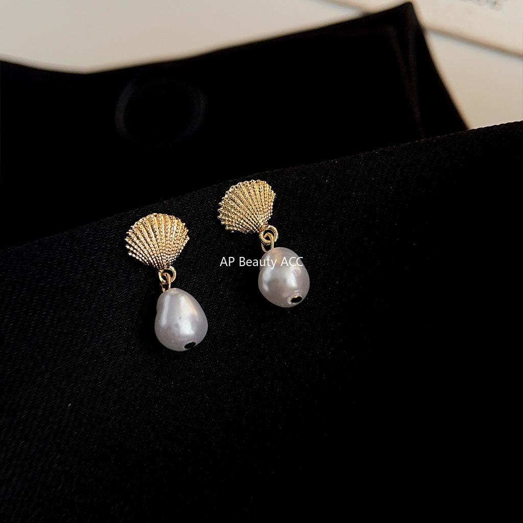 C관 - 프렌치 모던 14K 도금 자개 진주 엘레강스 데일리 귀걸이 [3442-3443] 24.03-2