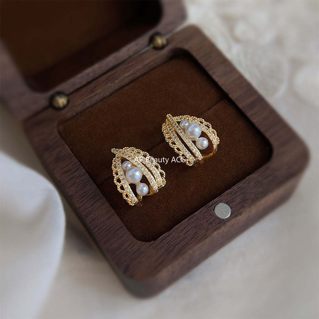 C관 - 14K 도금 물결 무늬 우아한 귀걸이 [4246] 24.06-3