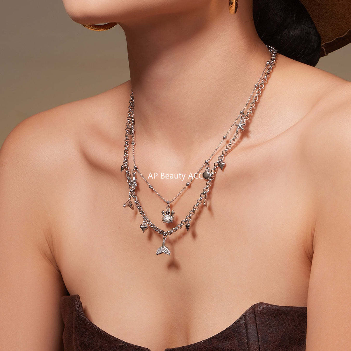 D관 - 스테인리스 스틸 해양생물 게 큐빅 펜던트 목걸이 [P826] 25.11-4