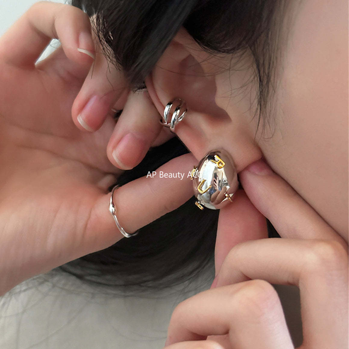 A관 - 타원 알파벳 디자인 925 은침 귀걸이 [EH-3611] 25.06-2