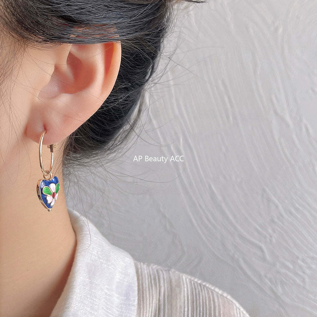 C관 - 고급스러운 글라스 진주 하트 비대칭 은침 귀걸이 [1242] 24.04-2