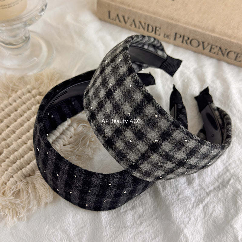 E관 - 큐빅 체크 울 와이드 머리띠 [27510] 25.09-4