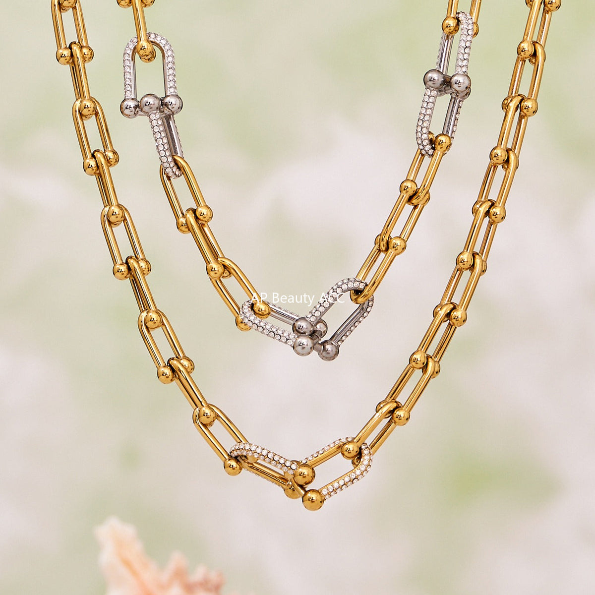 D관 - 스테인리스 스틸 18K 도금 말굽 버클 큐빅 목걸이 팔찌 귀걸이 [TXP434-TXE434-TXF434] 25.10-3