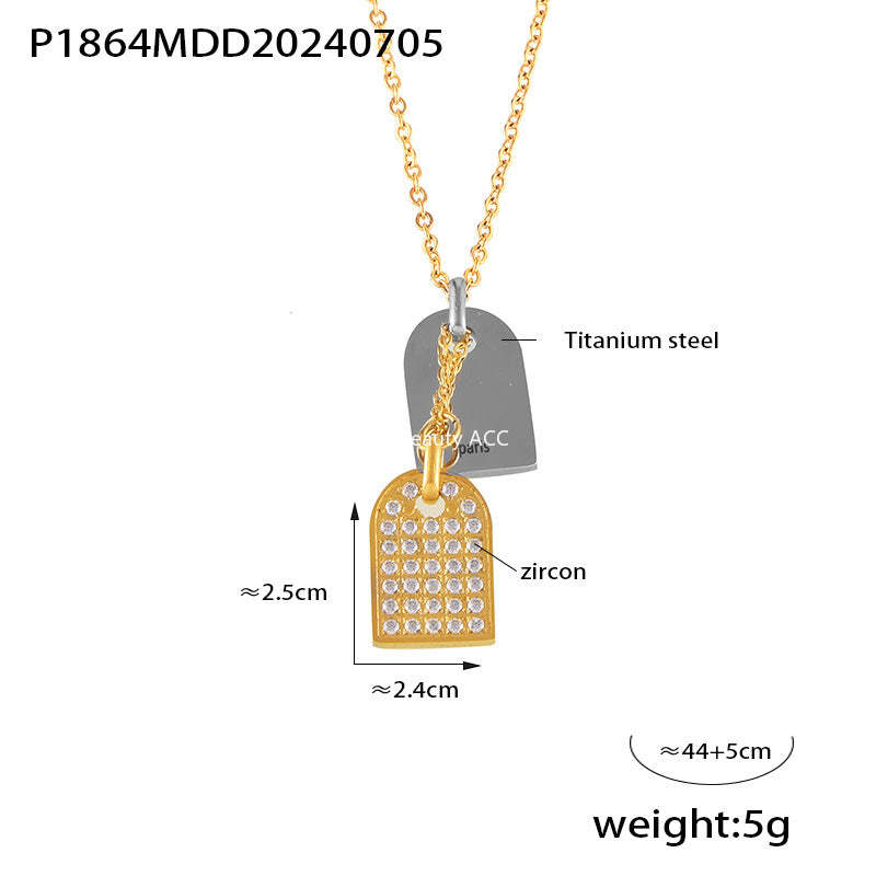 D관 - 티타늄 스틸 18K 도금 기하학적 플레이트 큐빅 펜던트 레이어드 목걸이 [P1864-P1694] 24.07-2