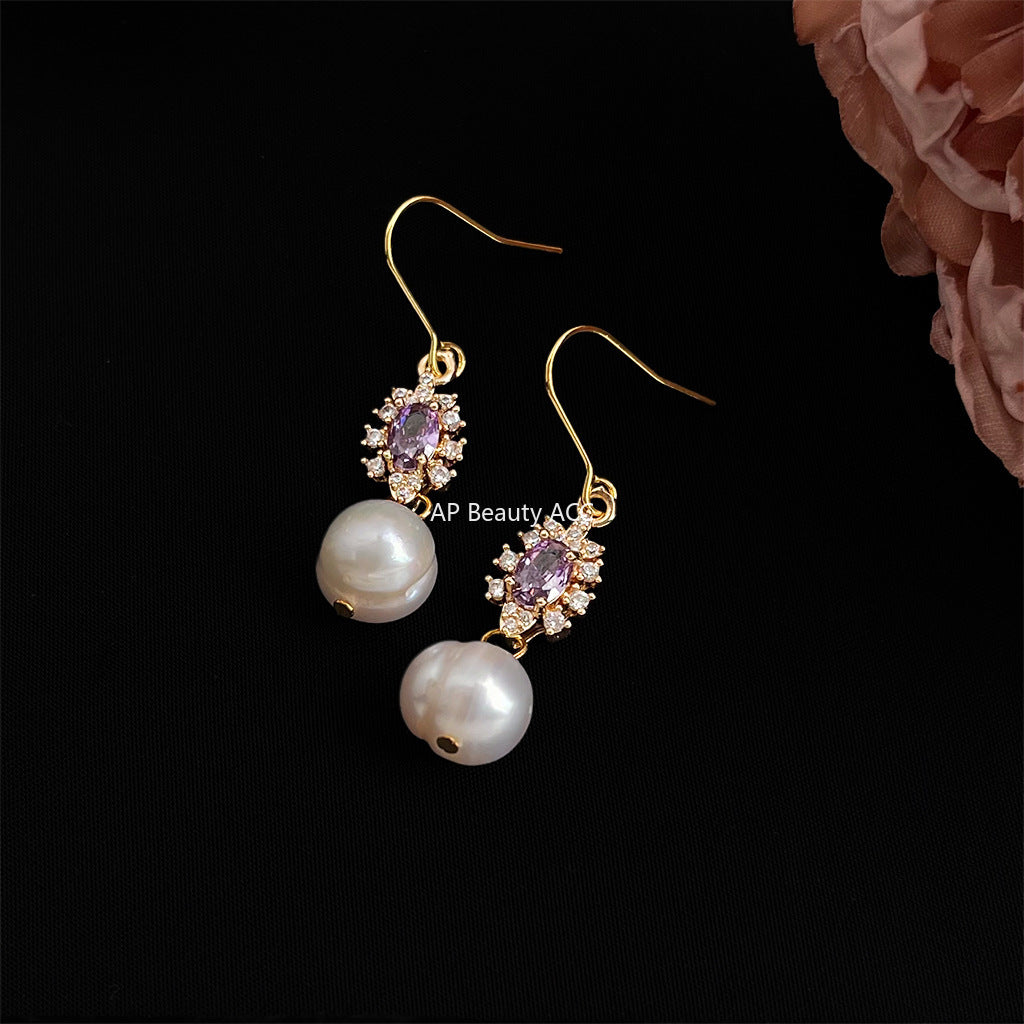 C관 - 천연 담수진주 미니 큐빅 핸드메이드 후크 귀걸이 [7027] 25.11-1