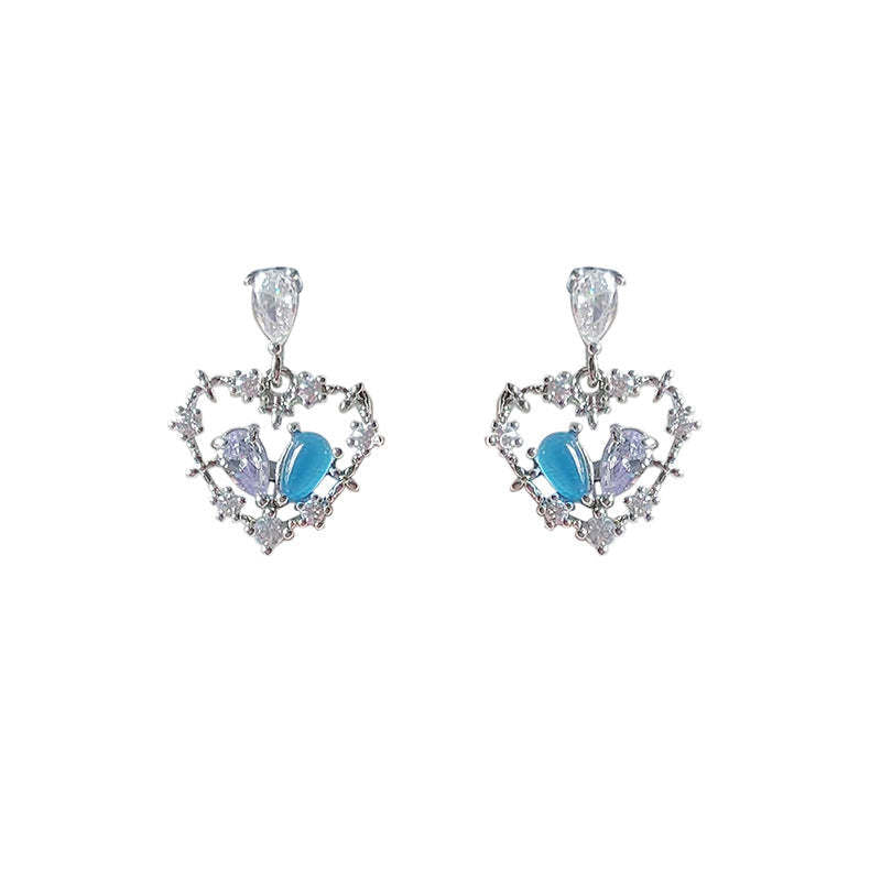 C관 - 미니 큐빅 두 가지 색상 글라스 묘안석 하트 은침 귀걸이 [A-347] 24.04-1