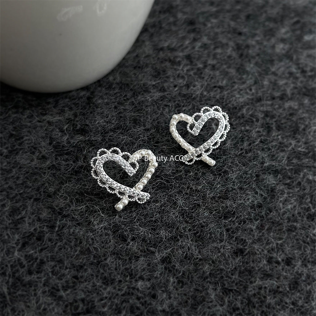 C관 - 미니 큐빅 925 은침 하트 레이스 귀걸이 [7067] 25.11-2