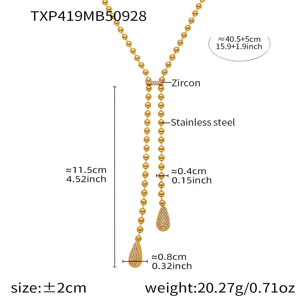 D관 - 18K 골드 도금 스테인리스 스틸 물방울 큐빅 비즈 체인 목걸이 귀걸이 [TXP419-TXF419] 25.10-1