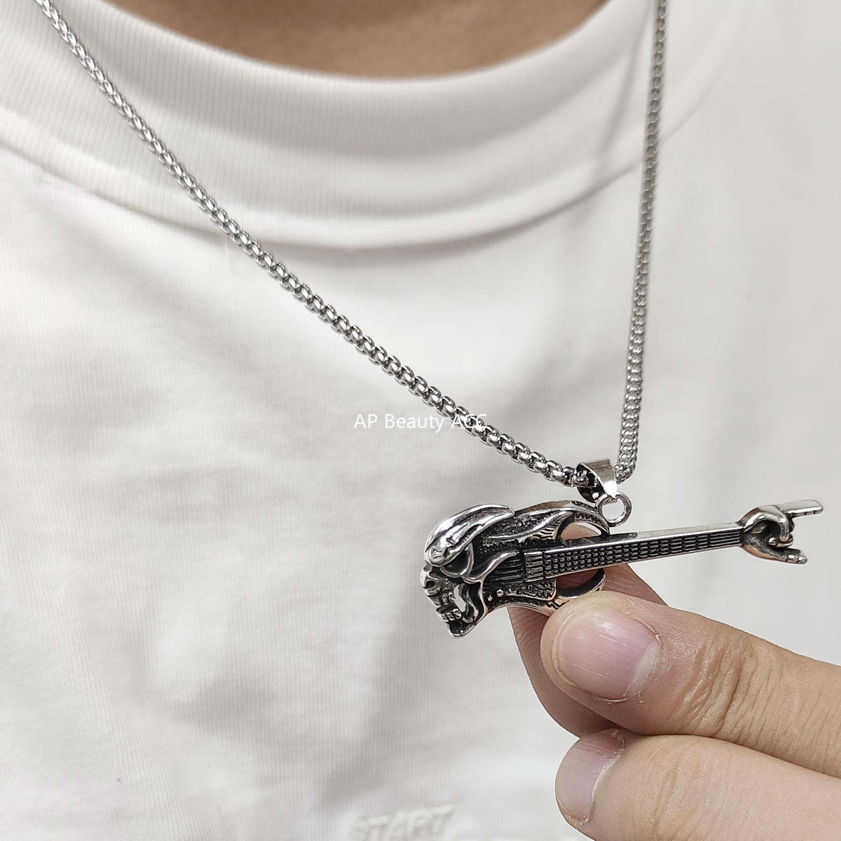 G관 - 빈티지 해골 베이스 기타 펜던트 목걸이 [X1186] 25.09-4