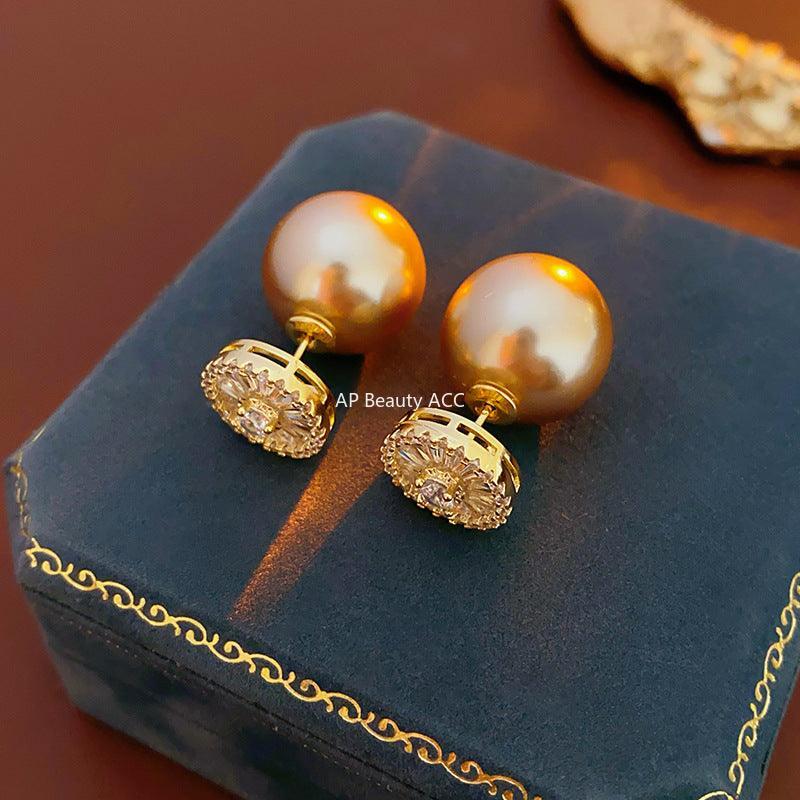 C관 - 18K 도금 은침 큐빅 진주 프렌치 엘레강스 귀걸이 [E17885] 24.02-1