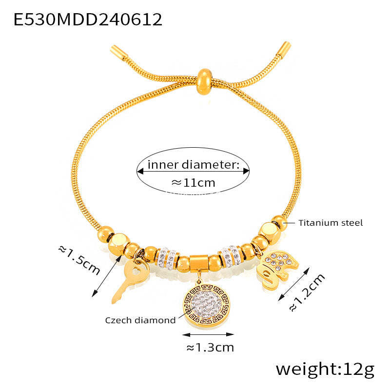 D관 - 티타늄 스틸 도금 기하학적 큐빅 장식 스트랩 팔찌 [E530] 24.06-3