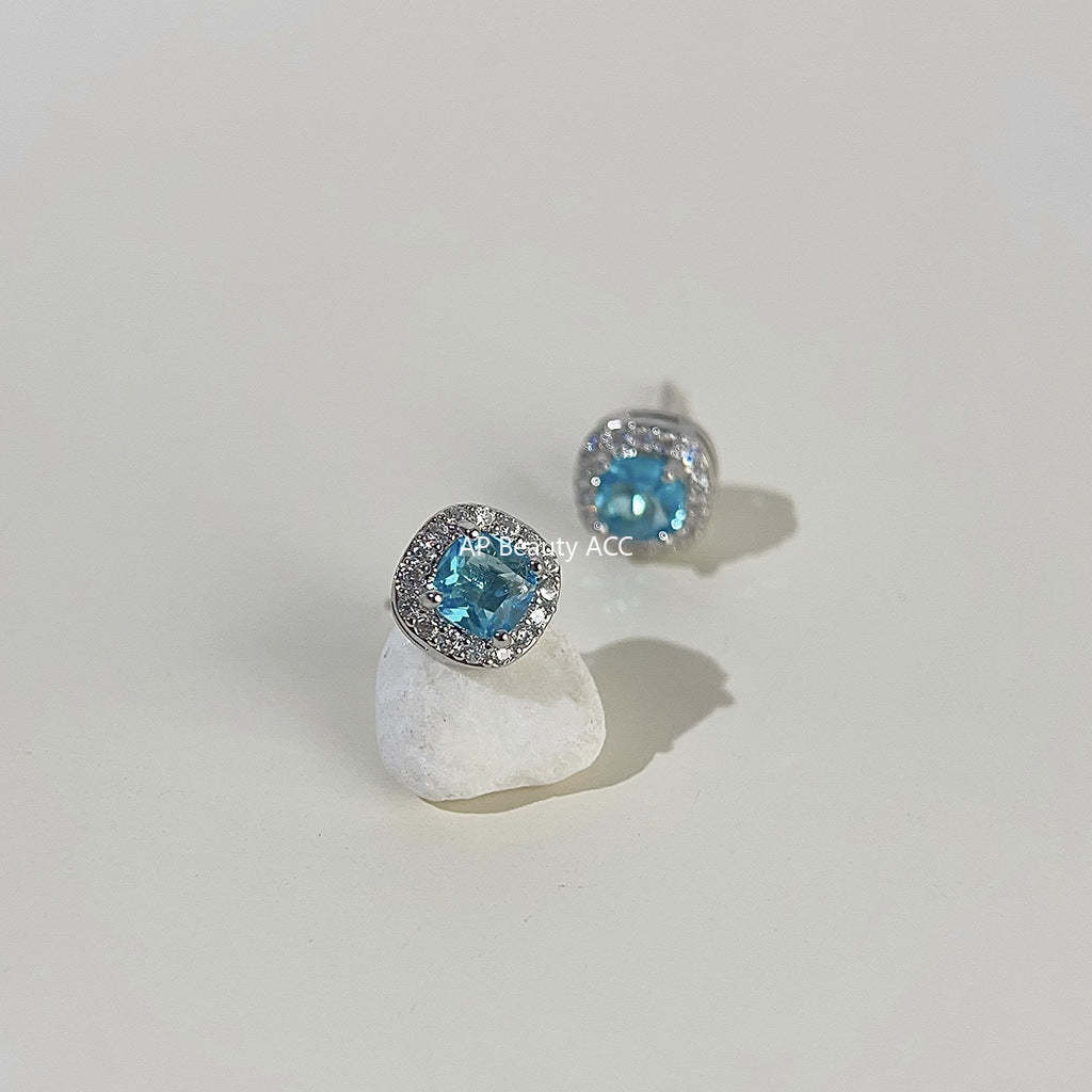 C관 - 미니 큐빅 해양 블루 기하학 은침 귀걸이 [3723] 24.04-1