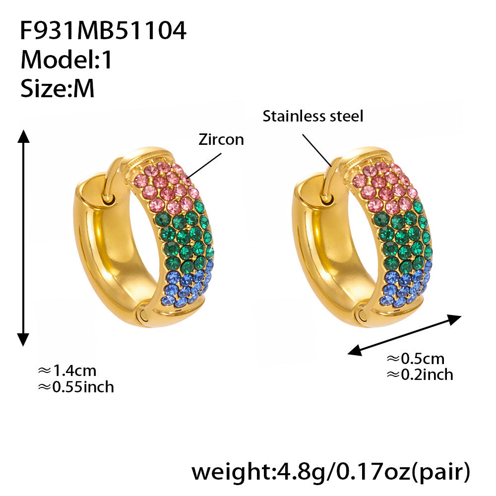 D관 - 스테인리스 컬러 믹스 큐빅 18K 도금 후프 링 귀걸이 [F931] 25.11-2