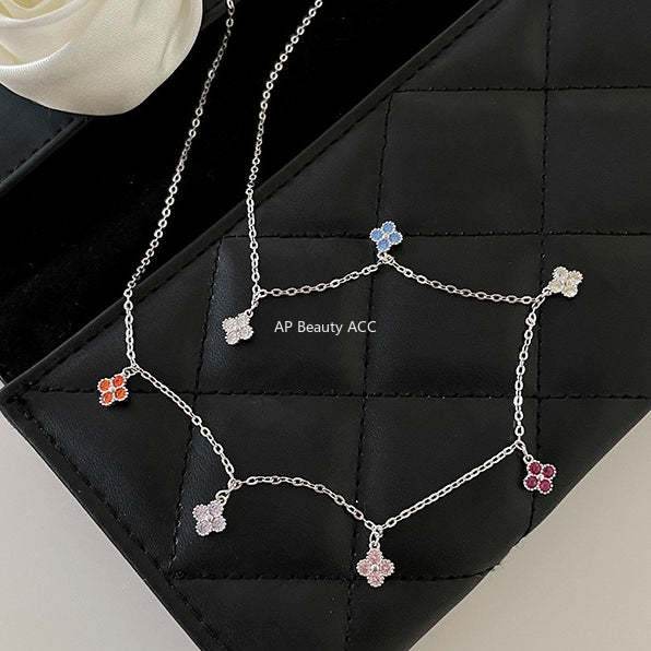 A관 - 네잎클로버 모양 컬러 큐빅 펜던트 목걸이 [XL-1214] 25.12-2