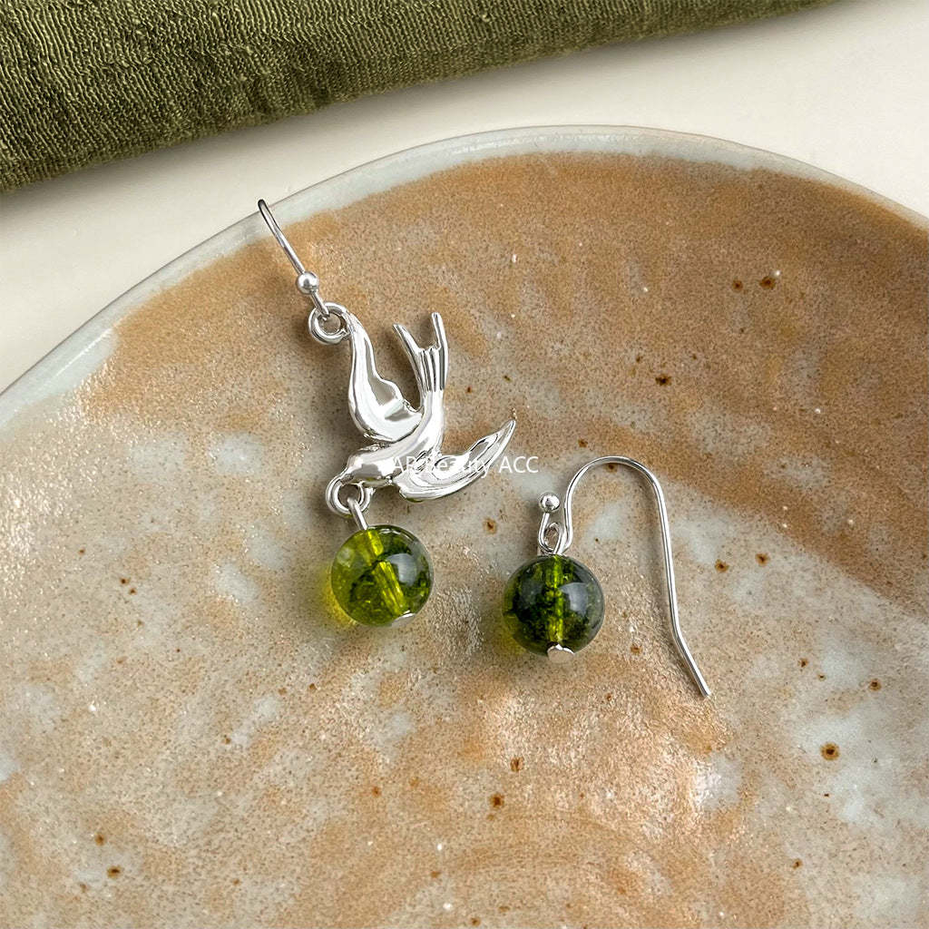 C관 - 그린 크리스탈 언밸런스 디자인 핸드메이드 귀걸이 [5708-5709] 25.03-2