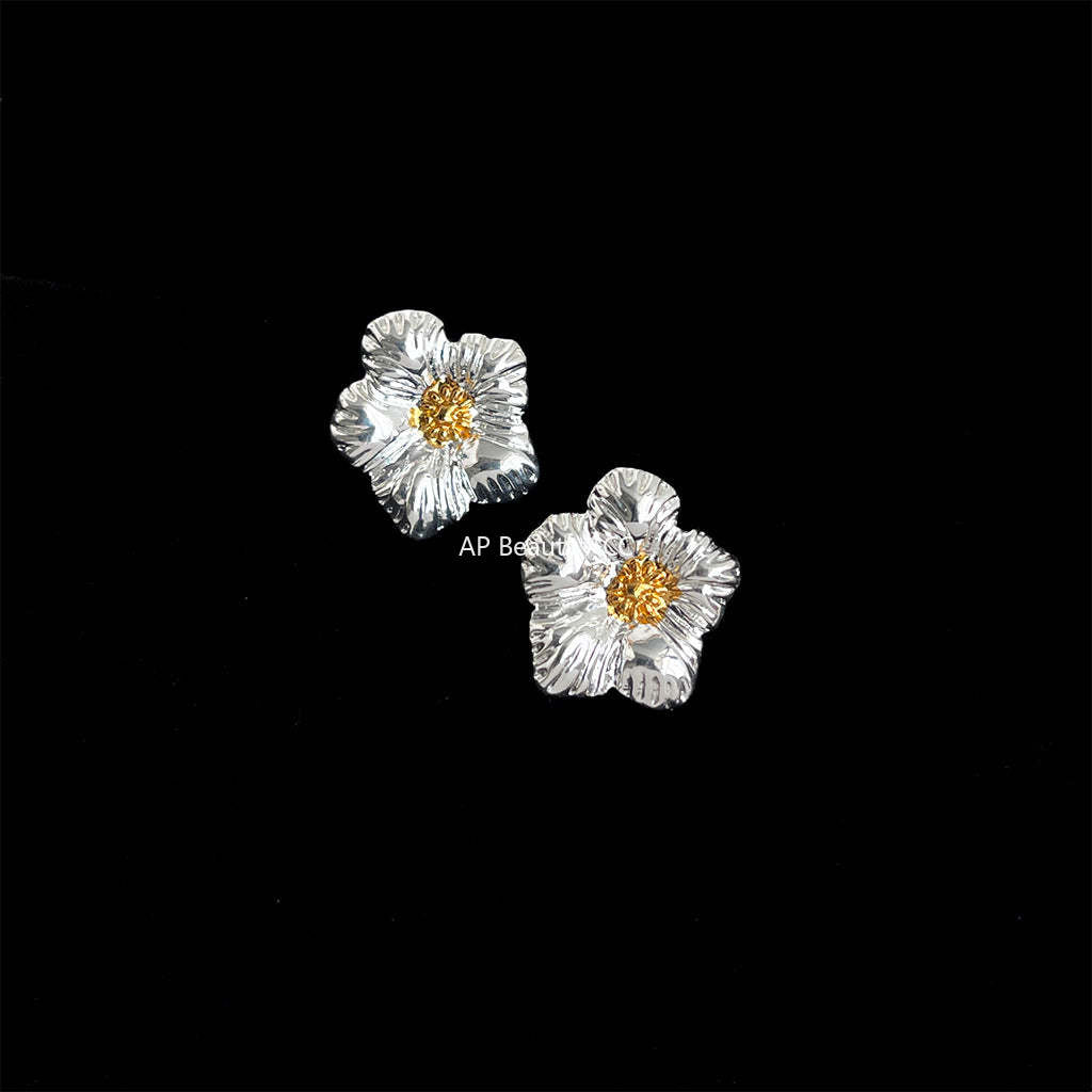 C관 - 투톤 플라워 백금 도금간결한 귀걸이 [4614] 24.07-3