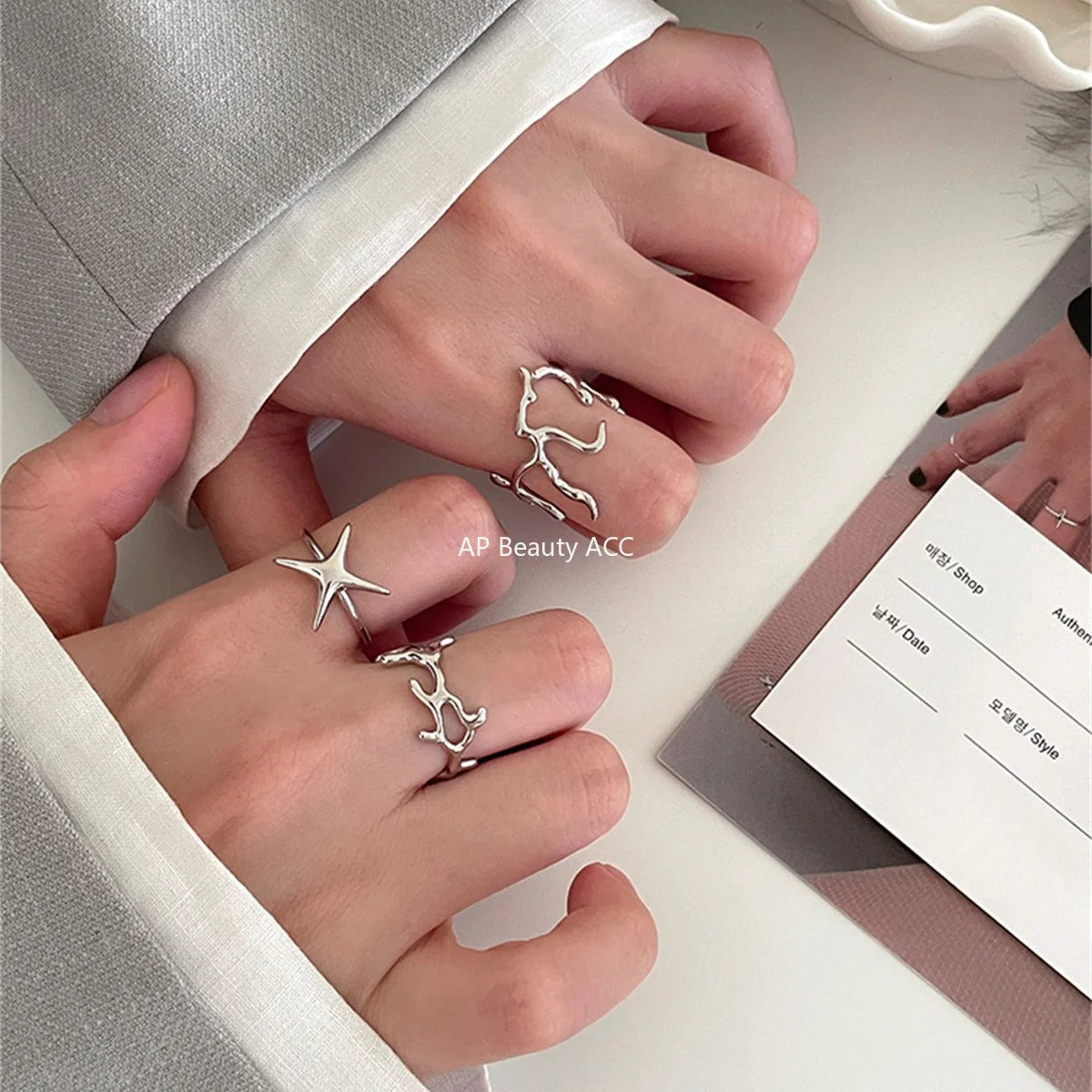 A관 - 925 실버 불규칙 나뭇가지 별 디자인 반지 [JZ-0708] 25.10-3