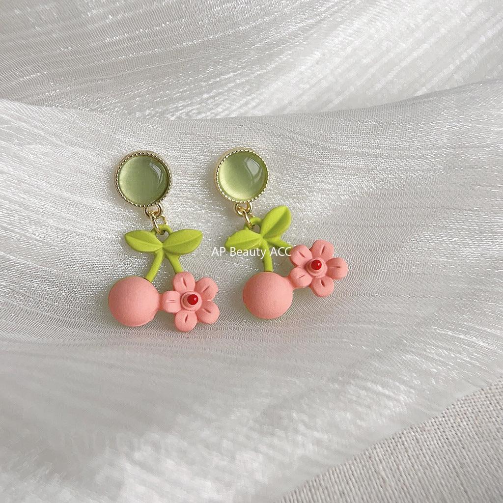 C관 - 산뜻한 유리 묘안석 꽃 벚꽃 은침 귀걸이 [3650] 24.03-4