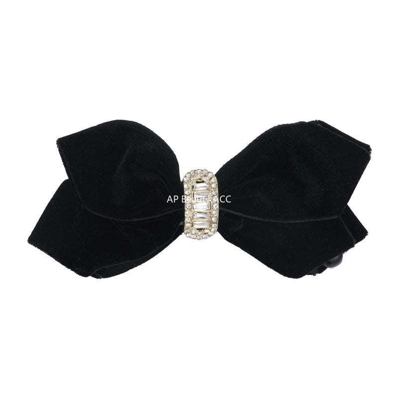 E관 - 블랙 벨벳 리본 큐빅 바나나 집게핀 [27735] 25.12-1