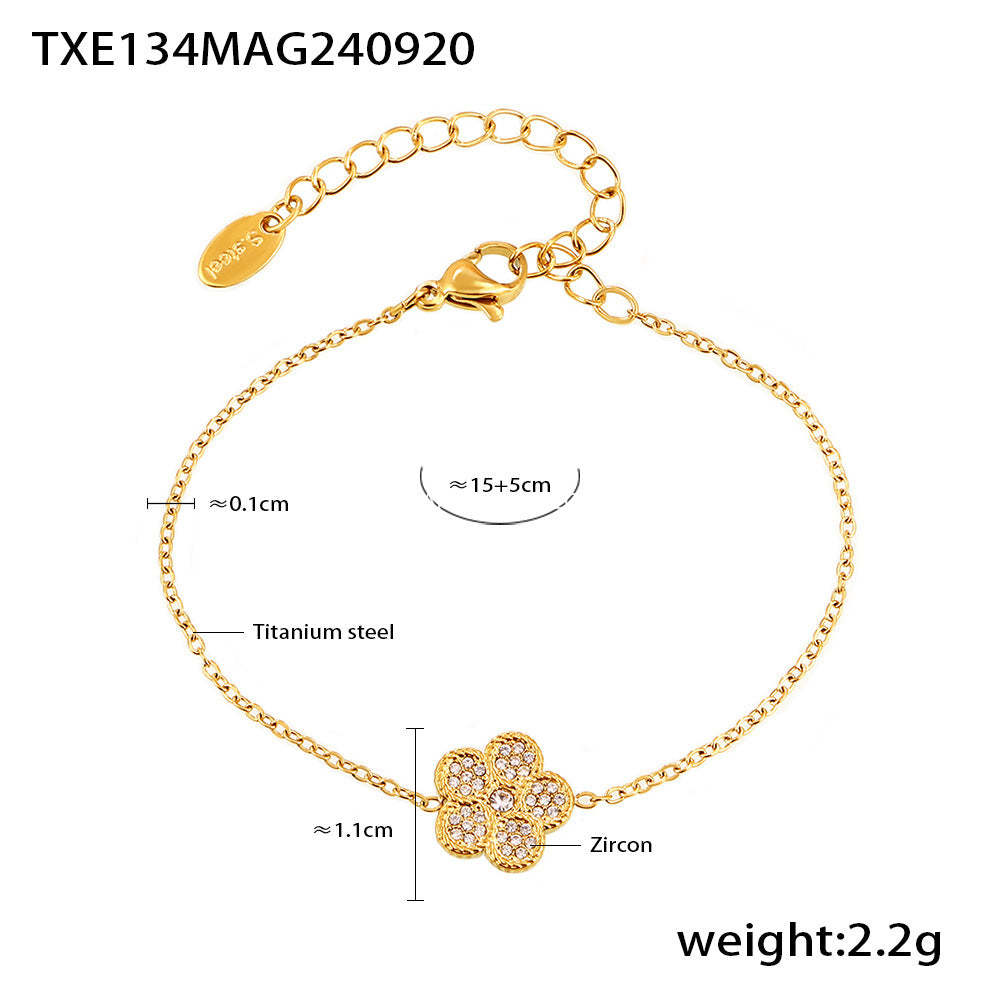 D관 - 플라워 큐빅 티타늄 스틸 PVD 도금 팔찌 이중 목걸이 [TXP134-TXE134-P1694] 24.09-4