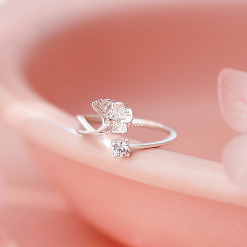 B관 - 925 실버 은행잎 플라워 큐빅 오픈형 반지 [YC3430R_1] 25.11-2